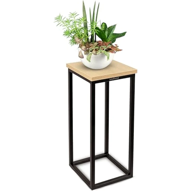 holz4home® Blumenständer Dekoständer MDF Sonoma Eiche mit Metallgestell, Loft- und Industriestil, natürliche Eleganz – Bild 2
