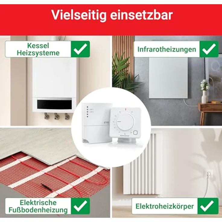 Elektrobock Funk Raumthermostat BPT012, programmierbar, Heiz- und Kühlmodus, Reichweite 35 m, automatische Nachtabsenkung, Aufputzmontage – Bild 5