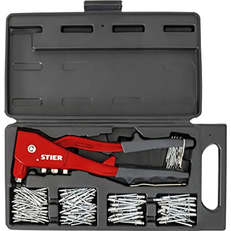 STIER Blindnieten-Satz mit Handnietzange und Blindnieten 201-teilig