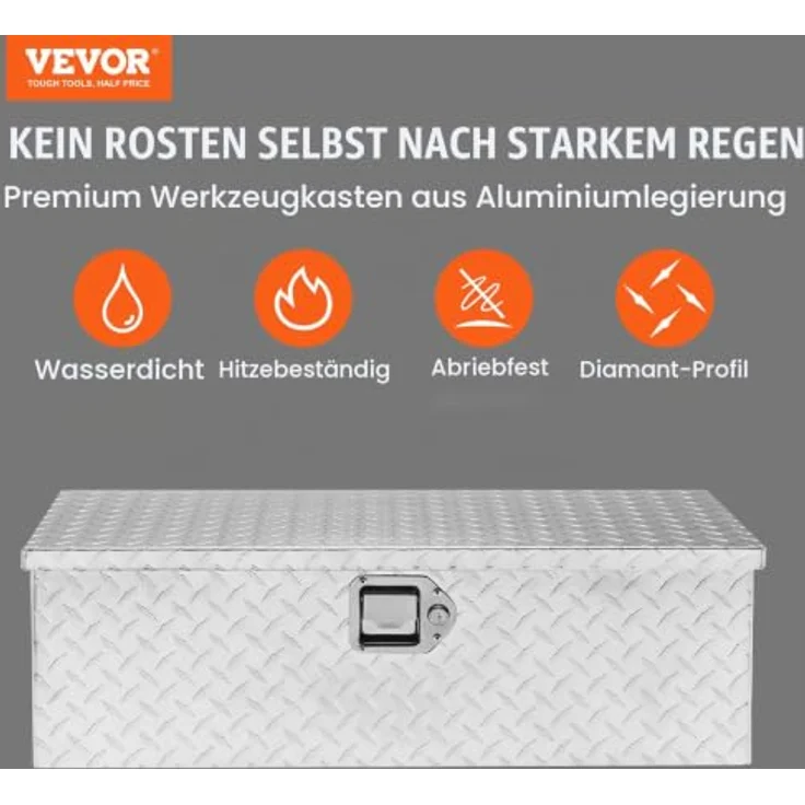 VEVOR Werkzeugkasten 762 x 330 x 244 mm, abschließbar, 64 L, Aluminiumlegierung, wasserdicht, 30 kg Tragfähigkeit für Lkw, Wohnmobil, PKW – Bild 2