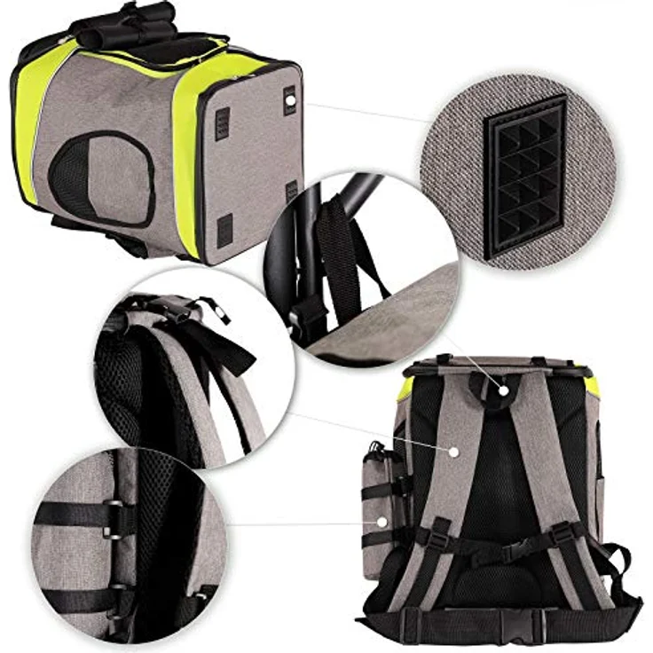 lionto Hunderucksack faltbarer Katzenrucksack Hundetransporttasche Haustiertragetasche, grau/grün – Bild 3