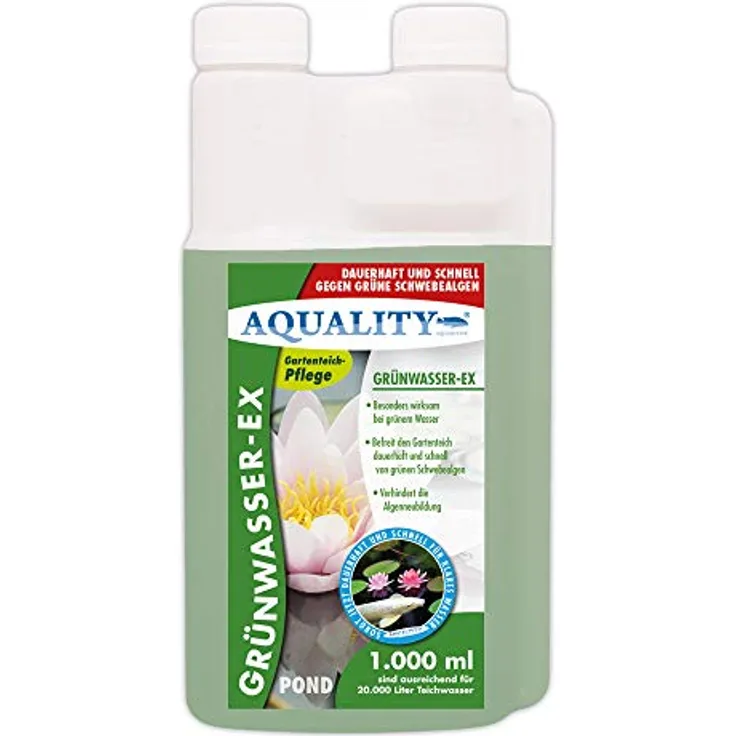 AQUALITY Gartenteich Grünwasser-EX (Besonders wirksam bei grünem Wasser, dauerhaft und schnell, grüne Schwebealgen, verhindert die Algenneubildung), Inhalt:1 Liter