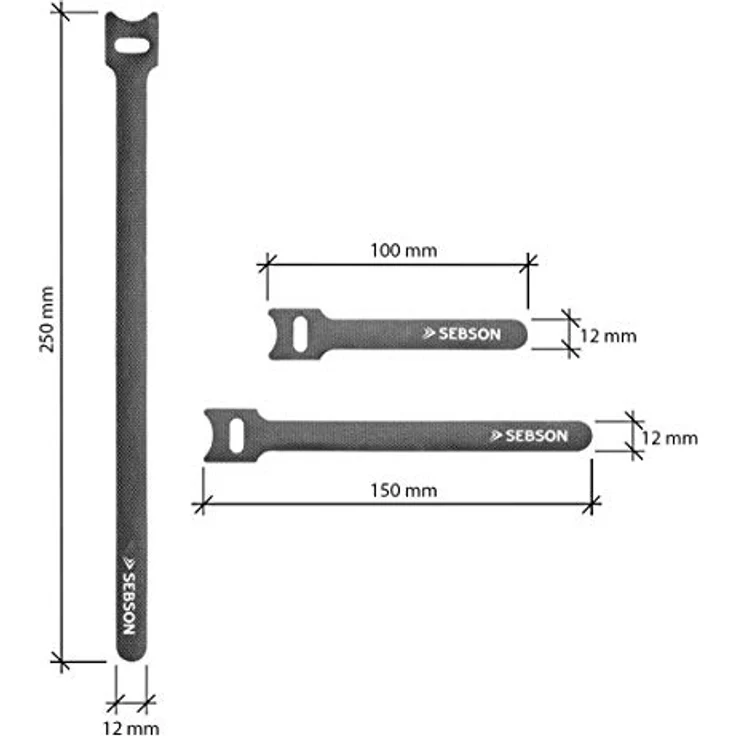 SEBSON Klettband Kabelbinder wiederverschließbar 50er Set - 12mm Breite; 25cm/ 15cm/ 10cm Länge - Klettband schwarz, variabel verschließbar – Bild 4