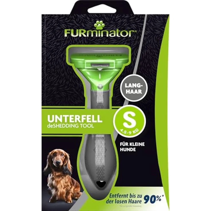 FURminator Fellbürste für langhaarige kleine Hunde, deShedding-Pflege Werkzeug, mit FURejector-Druckknopf, für 4,5-9 kg Hunde, 5 cm Felllänge, Edelstahlkante, blau – Bild 2