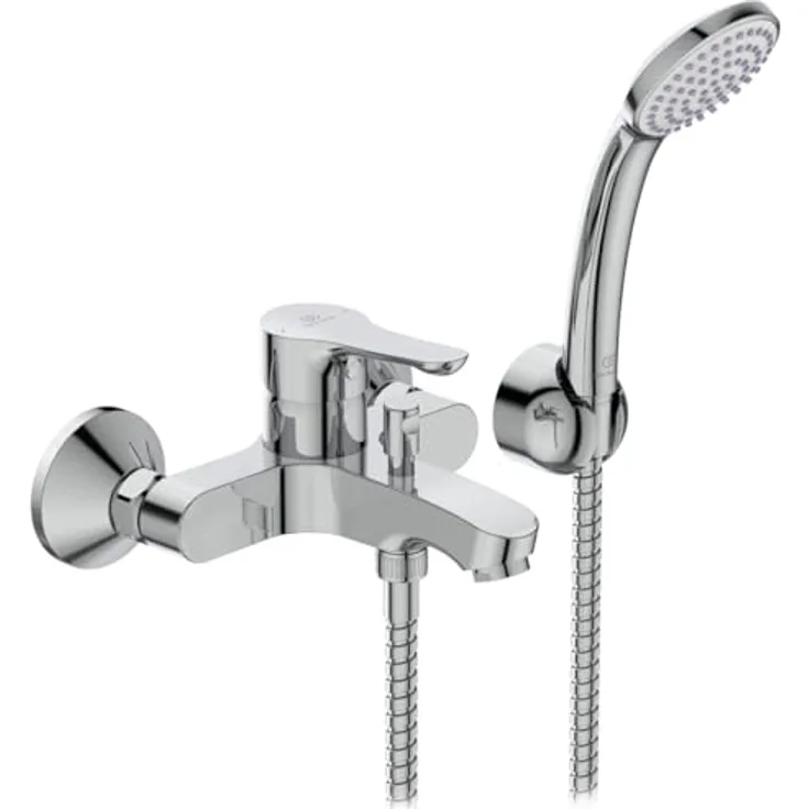 Ideal Standard BC676AA Alpha Wannenarmatur, Einhebelmischer mit Temperaturbegrenzung, chrom, inklusive Handbrause und Zubehör