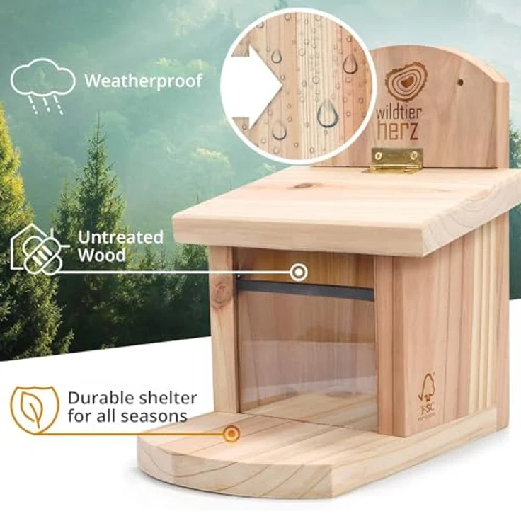 wildtier herz I Eichhörnchen Futterhaus wetterfest I aus verschraubtem Massiv-Holz Futterstelle I Futterstation Eichhörnchen Kobel, Eichhörnchenhaus – Bild 2