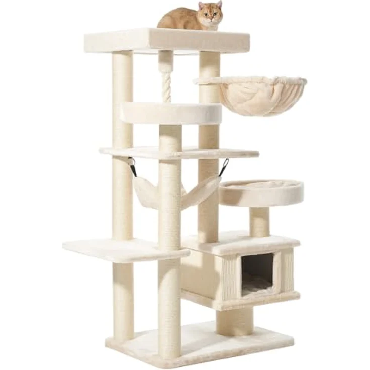 Nobby Kratzbaum VAGO Cream, 79 x 59 x 162 cm, Sisal-Kratzfläche und kuschelige Höhle – Bild 2