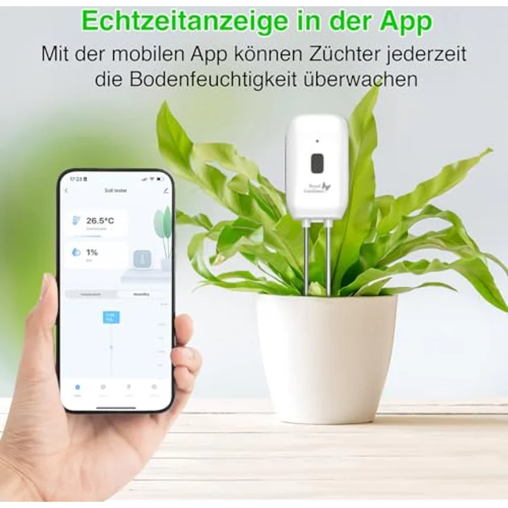 Royal Gardineer Bodentemperatur Sensor: 2er-Set Boden-Feuchtigkeits-&Temperatur-Sensoren mit WLAN-Gateway, App (Feuchtigkeitsmesser Böden, Temperaturtester) - Weiß – Bild 4