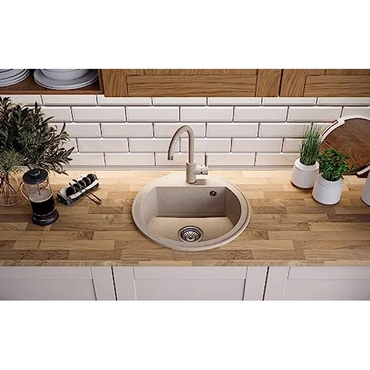Quadron JOHNNY 210 Granitspüle, Runde Einbauspüle in Schwarz, 51 x 51 x 18 cm mit Hahnloch, kratz- und fleckenbeständig, hohe Temperaturbeständigkeit – Bild 5