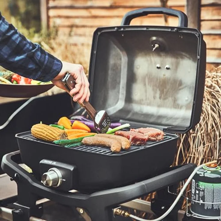 BURNHARD 1-Brenner Gasgrill Wayne JR. 3,6 kW – Tragbarer Balkongrill in Grau - Mit Aludruckguss Brennkammer und Gusseisen Grillrost – Bild 5