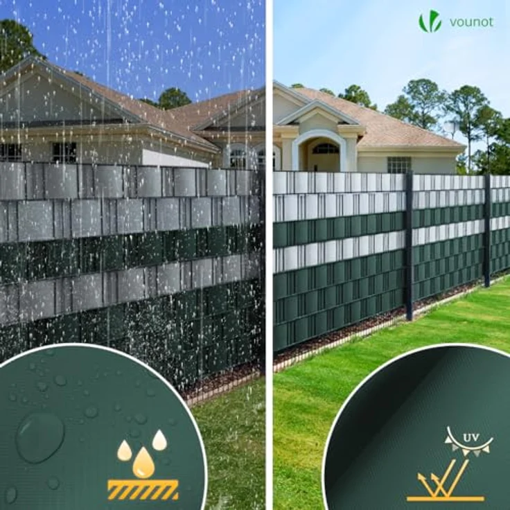 VOUNOT® PVC Sichtschutzstreifen für Doppelstabmatten 70m x 19cm, 40 Befestigungsclips, Sichtschutz Zaunfolie für Stabmattenzaun, Gartenzaun, Zaun, Grün – Bild 5