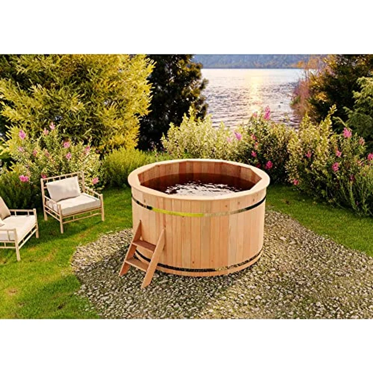 Finntherm Holz Badefass Bergen, Hot Tub Ø 200 x 101 cm, inkl. Edelstahl-Ofen 22 kW und Einstiegsleiter, 6-8 Personen, Schwimmbecken, Badebottich – Bild 3