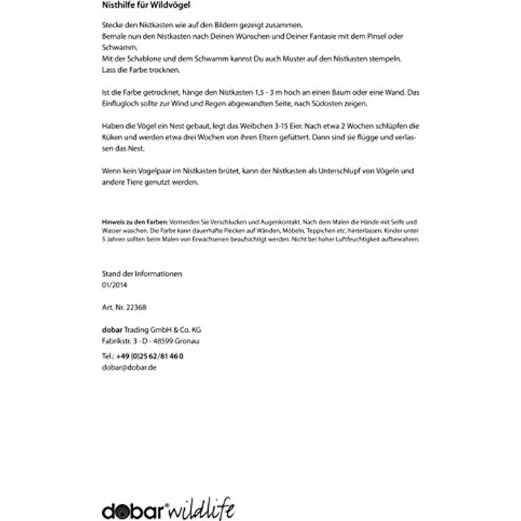 dobar® 22368FSC Nistkasten Bastel-Set - Nistkasten zum Selberbauen und Bemalen - Nisthilfe Bausatz für Wildvögel im DIY-Set - Kleiner Meisenkasten Massivholz inklusive Mal-Set - 17,5 x 15,5 x 20,5 cm – Bild 5