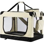 Juskys Hundetransportbox Lassie M (beige) faltbar - 42 x 60 x 44 cm - Hundebox mit Decke, Tasche & Griffen – Stoff Kleintiertasche für Hunde