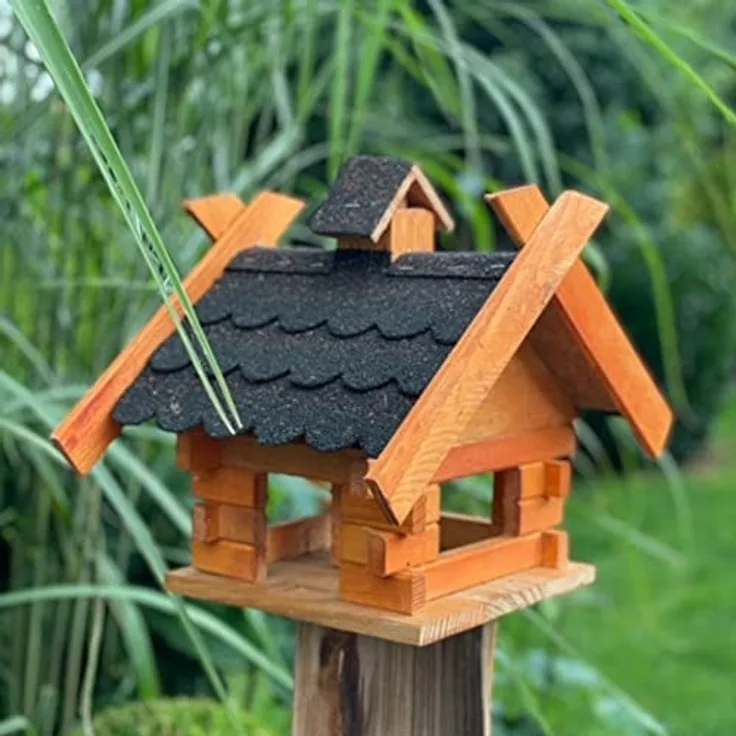 Rechteckiges Vogelhaus M Vogel Futter Haus Futterstelle aus Holz Braun-Schwarz