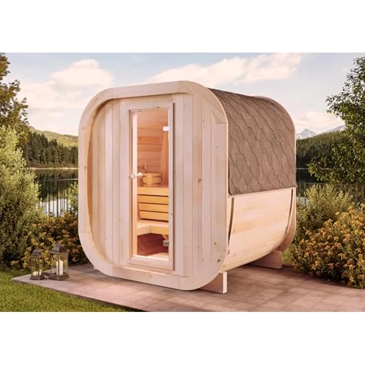 FinnTherm Fasssauna ScandiCube Mini XS, 42 mm, 42 mm Wandstärke, nordische Fichte, 6 kW empfohlene Saunaofenleistung – Bild 2