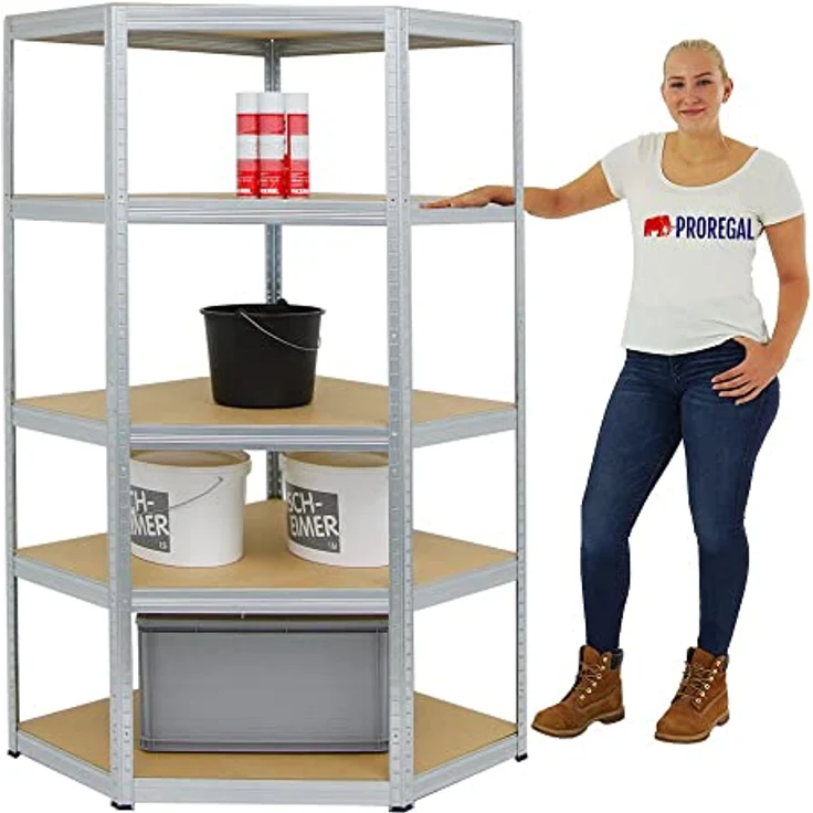 PROREGAL Eckregal Slim Elephant Verzinkt HxBxT 180x90x45 cm Fachlast 250kg Schwerlastregal - Kellerregal, Steckregal, Garagenregal - Schwarz/Blau – Bild 3