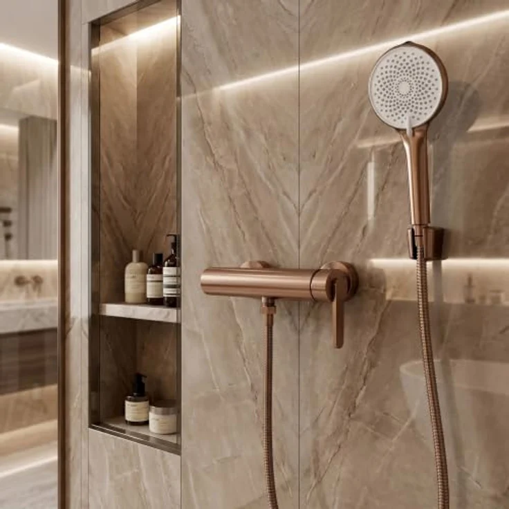 wohnwerk.idee Duschsystem Badewannenarmatur Ontario Side mit Handbrause, Messing, Chrom Kupfer, Gold Matt, Schwarz Matt, Titan – Bild 4
