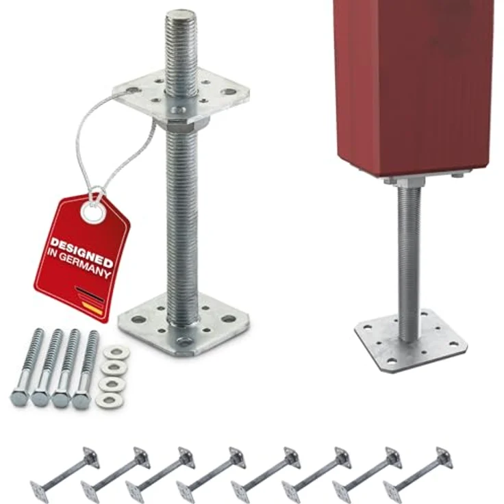 SOTECH Pfostenträger M24, 8er Set 80 x 80 x 250 mm, Stahl verzinkt, höhenverstellbar, witterungsbeständig – Bild 1