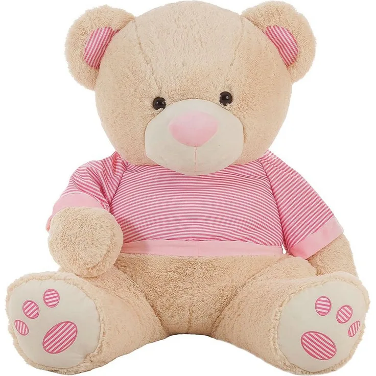 Bemiro Tierkuscheltier Bär mit T-Shirt in rosa gestreift - ca. 110 cm, klassische Kuscheligkeit mit modischem Design