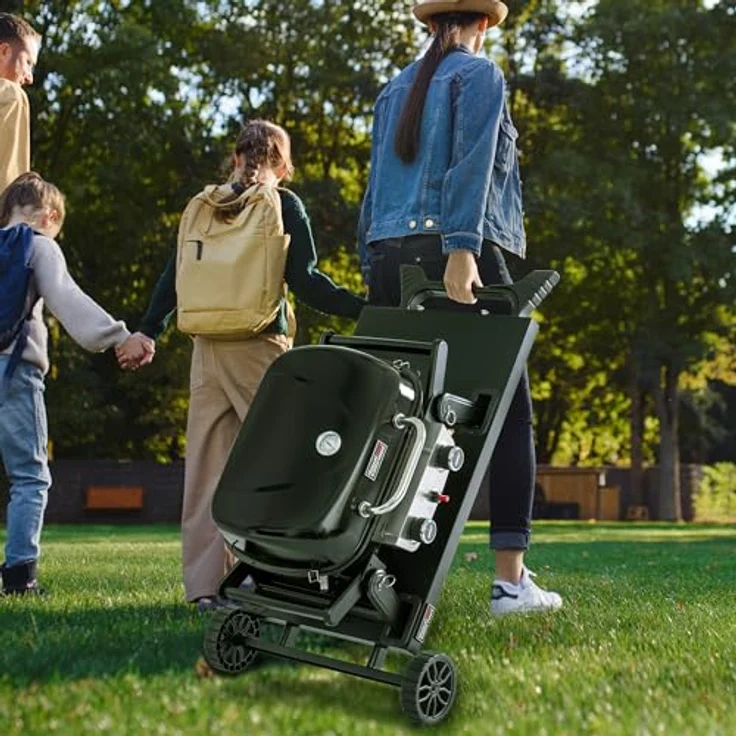 Royal Gourmet Grilltisch Klappbar Grillwagen für Gasgrill, Outdoor Grillständer für Tischgrill, Faltbarer Rollwagen mit Haken, Klapptisch zum Gasgrill GT2005-G Schwarz – Bild 8