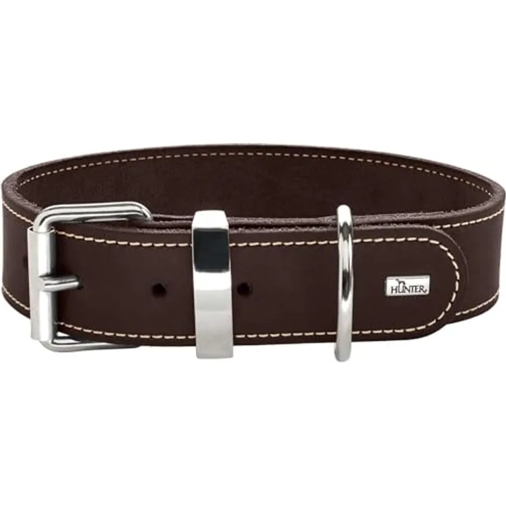 HUNTER Hundehalsband Aalborg Special, Dunkelbraun, stark gefettetes Leder, robust & strapazierfähig, 61-71 cm Halsumfang, Made in Germany