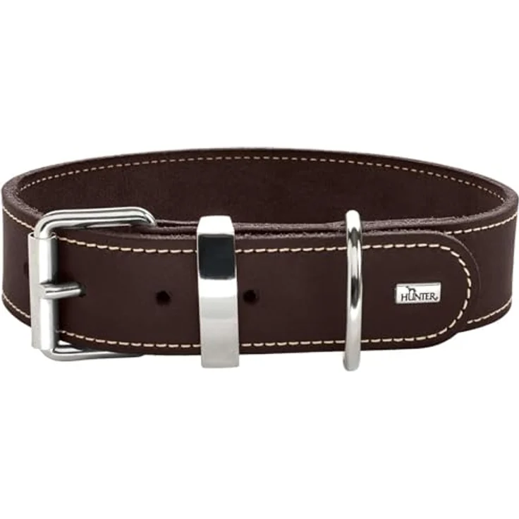 HUNTER Hundehalsband Aalborg Special, Dunkelbraun, stark gefettetes Leder, robust & strapazierfähig, 61-71 cm Halsumfang, Made in Germany – Bild 1