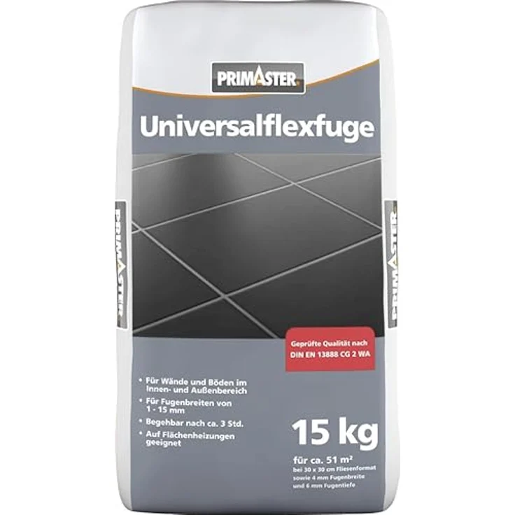 Primaster Fugenmörtel Universalflexfuge, 1 - 15 mm zementgrau, wasser- und schmutzabweisend, 15 kg – Bild 1