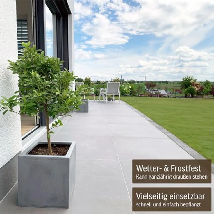 VIVANNO Pflanzkübel Fiberglas BLOCK Würfel - Grau Beton-Design, wetterfest und frostsicher, 30x30x30 cm – Bild 2