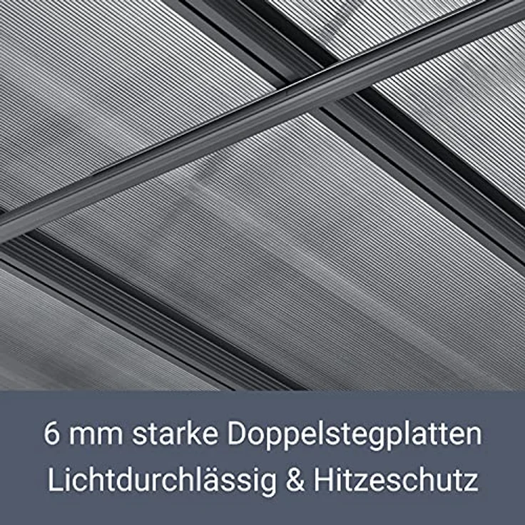 Juskys Terrassenüberdachung Borneo 3x3 m — Sonnenschutz aus Aluminium mit transparenten Doppelstegplatten — Terrassendach zur Wandmontage in Anthrazit – Bild 4