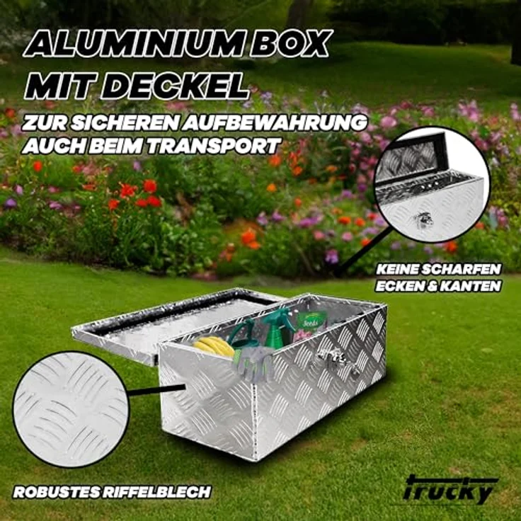 Trucky Truckbox Deichselkasten D025, Aluminium Werkzeugkoffer mit Montagesatz und Schlüssel, 59 x 24 x 18 cm – Bild 2