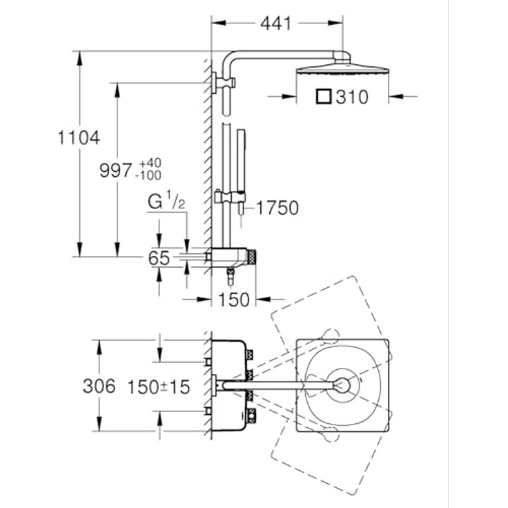 GROHE Euphoria SmartControl 310 Duo, Duschsystem mit Thermostat, Regendusche mit 2 Strahlarten, Verbrühschutz, anthrazit – Bild 3