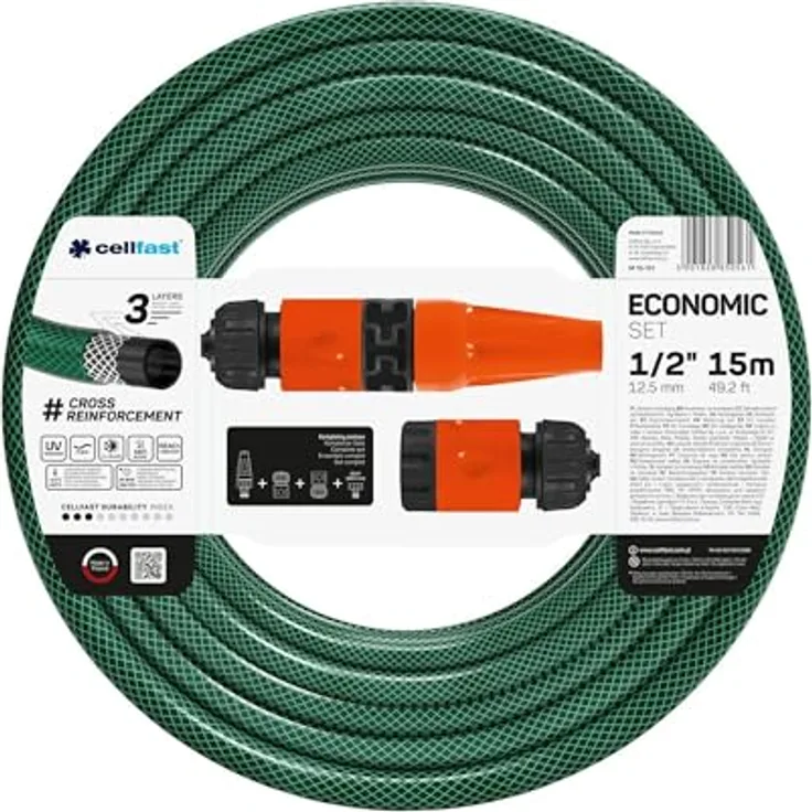 Cellfast Sprengeranlagen ECONOMIC 15m, 1/2”, Gartenschlauchset mit Schnellverbindungsstücken und Innengewinde