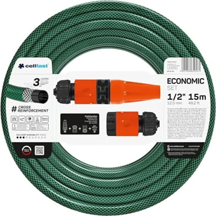 Cellfast Sprengeranlagen ECONOMIC 15m, 1/2”, Gartenschlauchset mit Schnellverbindungsstücken und Innengewinde – Bild 1
