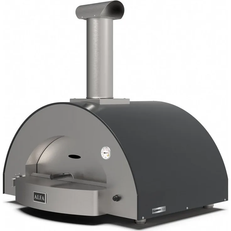 Alfa Forni CLASSICO 4 Pizze, Gas Pizzaofen mit Edelstahl-Gehäuse, Schiefer Grau, für bis zu 4 Pizzen in 90 Sekunden