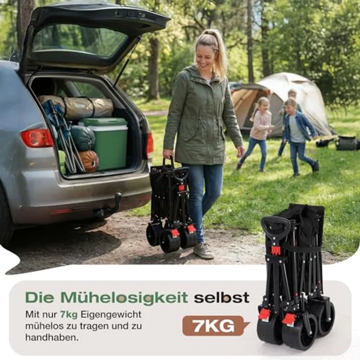 Sekey XXL Bollerwagen, Faltbar 135L, 150KG belastbar, leichte All-Terrain-Räder mit Bremse, patentierter 4-Wege-Sofortaufbau, Schwarz – Bild 4