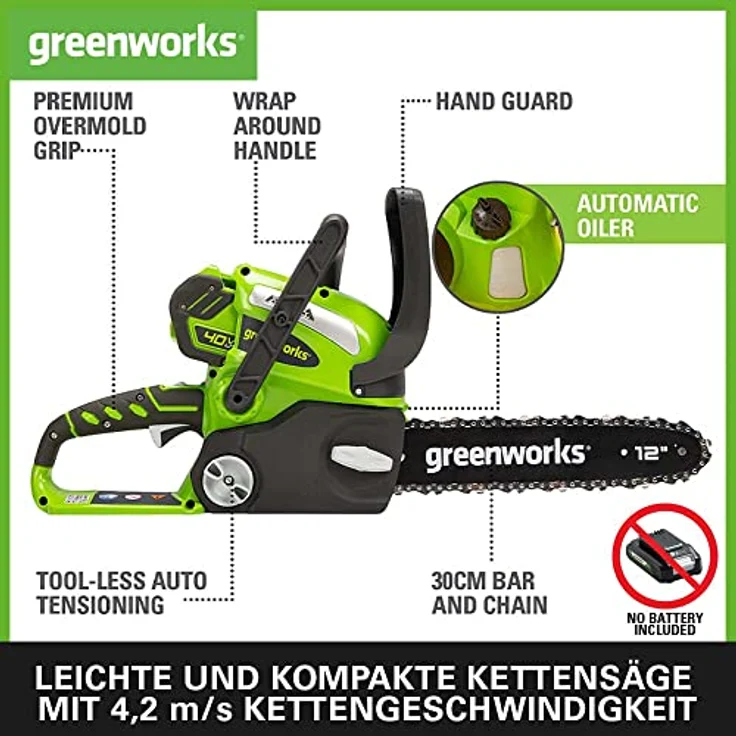 Greenworks 40V Akku-Kettensäge 30cm (ohne Akku und Ladegerät) - 20117 – Bild 2