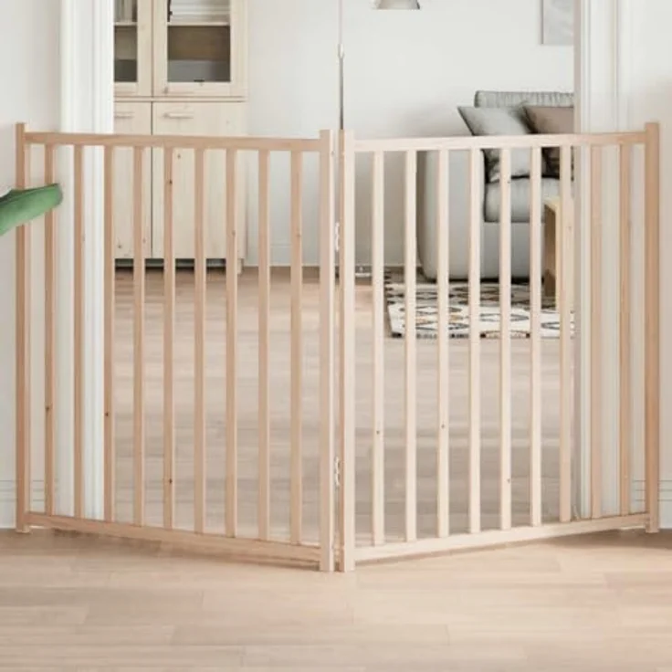vidaXL Hundetor 3-TLG., Hundegitter Faltbar Pflegeleicht, Schutzgitter für Wohnzimmer Küche Treppe, Haustiertor Türschutzgitter, Massivholz Tanne – Bild 2