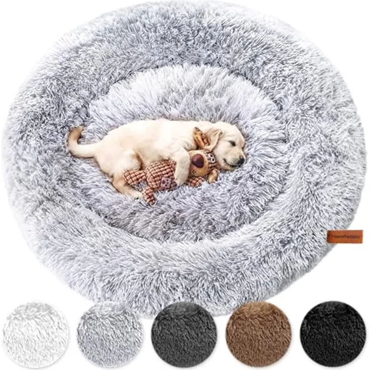 Wahre Tierliebe Hundebett Fluffy [Plus] - Das Original, mit waschbarem Bezug [XXS, 50cm, grau] Hundekissen, Hundekorb, Flauschiges Hundebett für große, mittelgroße & kleine Hunde