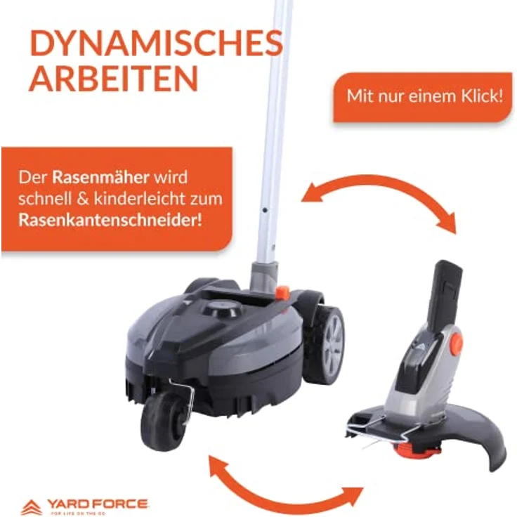 Yard Force 12V iFlex Urban Akku-Rasenmäher, Rasentrimmer und Heckenschere im Paket LM F24BN, mit / 4,0 Ah Lithium-Ionen-Akku, bis zu 50 qm, 23cm, 3-stufige Schnitthöheneinstellung, Silber Schwarz – Bild 4