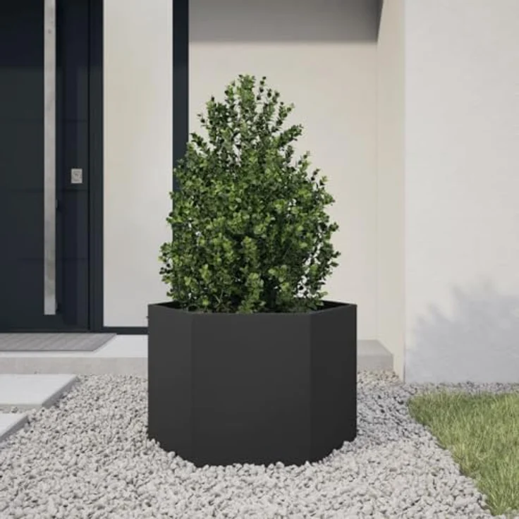 vidaXL Pflanzkübel Schwarz Sechseckig 69x60x45 Stahl - Witterungsbeständig und geräumig – Bild 2