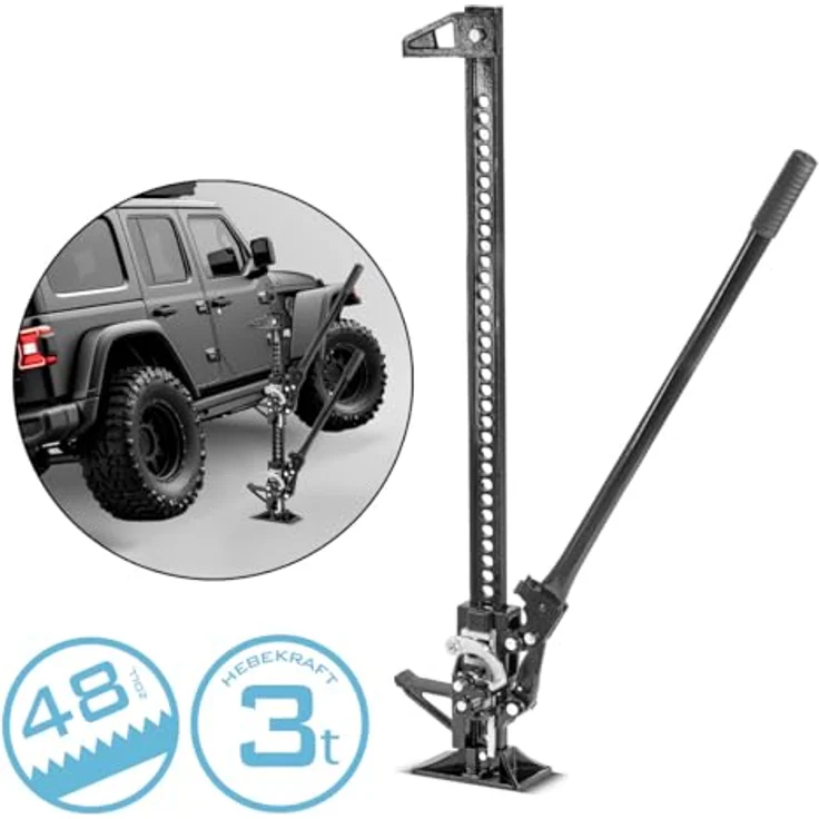 STAHLWERK Zahnstangenheber 48" 3t 104 cm Farm Jack Stockwinde Offroad Wagenheber, robust und vielseitig, gummiertem Griff und breitem Standfuß, in Schwarz – Bild 3