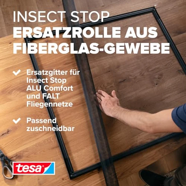 tesa Insect Stop Fliegengitter Ersatzrolle aus Fiberglas-Gewebe für tesa ALU COMFORT Mückennetz Fenster & Tür - Ersatz-Rolle 120cm x 250cm, anthrazit – Bild 2