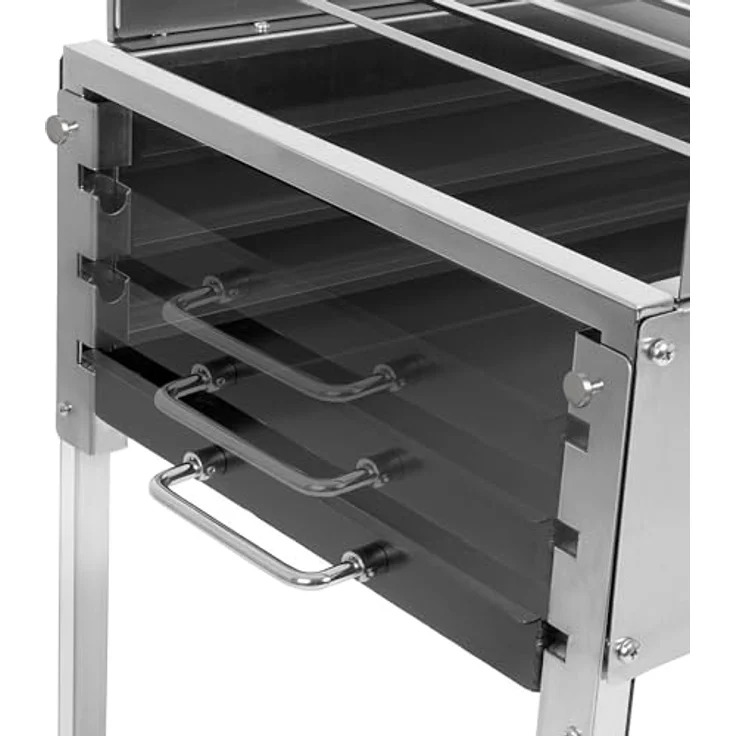 BBQ-Toro Edelstahl Kohlegrill mit Spießaufsatz, 11 Spieße und Motor, mobil einsetzbar, höhenverstellbare Kohlewanne – Bild 6