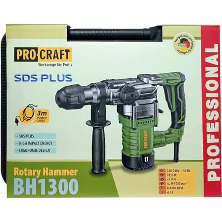 Procraft BH1300, kombinierter Bohr- und Meißelhammer mit 1050 W Leistung, SDS-Plus System, D-förmiger Handgriff und 3 Funktionen (Bohr- und Hammerbohren, Meißeln) – Bild 7