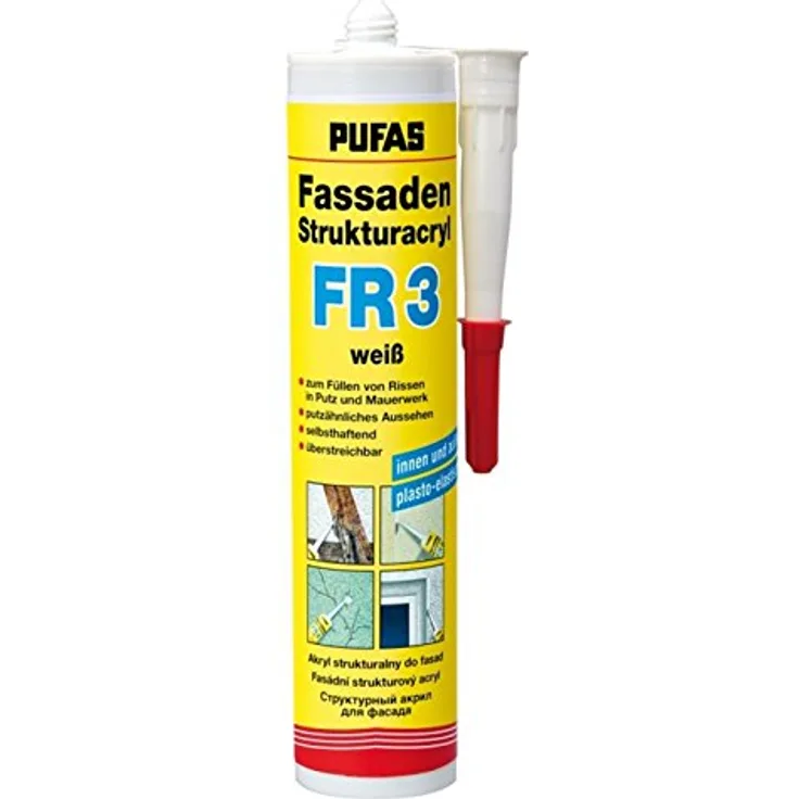 Pufas Fassaden Strukturacryl FR 3, weißer Dichtstoff zum Füllen von Rissen und Fugen, 0,310 KG