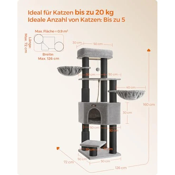 Feandrea Jingle (160 cm, Schwarz), Katzenbaum – Bild 5