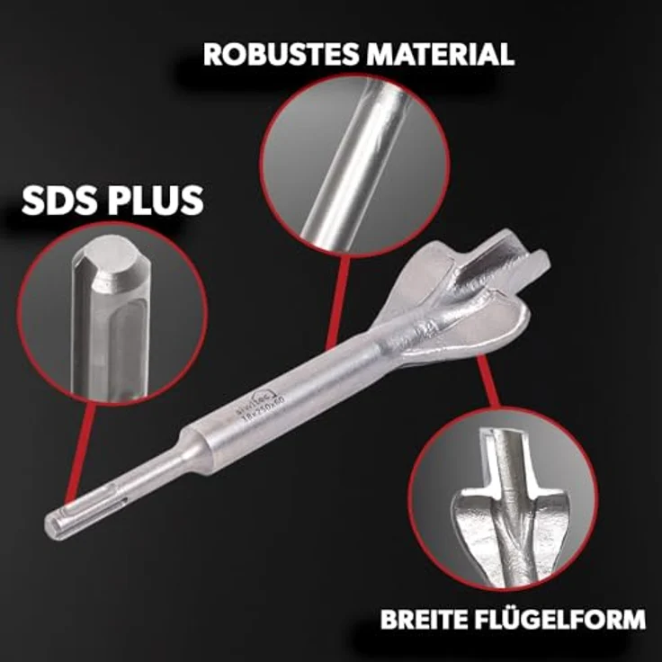 siwitec Betonbohrer SDS-plus Meißel Set, Flach-, Spitz-, Breit-, Flügelmeißel, Flügelmeißel 60 x 250 mm – Bild 5