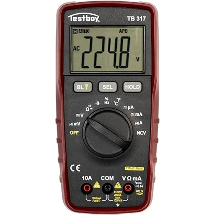 Testboy 317 True RMS Multimeter, Smart Multimeter für Elektroinstallation, Service & Industrie, misst Effektivwert, Temperatur, Frequenzen bis 10 MHz & Kapazitäten bis 60 mF