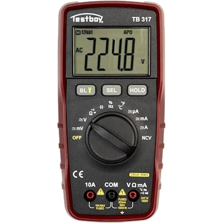 Testboy 317 True RMS Multimeter, Smart Multimeter für Elektroinstallation, Service & Industrie, misst Effektivwert, Temperatur, Frequenzen bis 10 MHz & Kapazitäten bis 60 mF